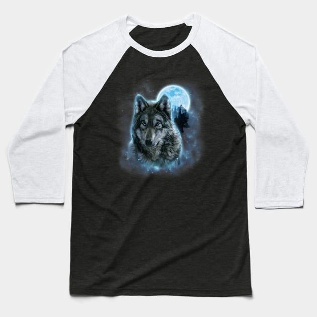 Moon Wolf Baseball T-Shirt by GothicDesigns